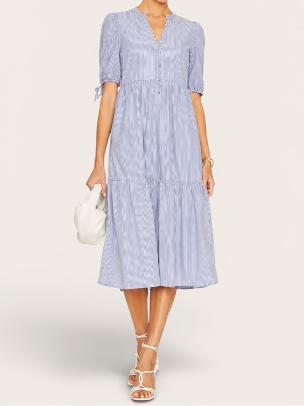 Nation Los Angeles Dustin 100% Pima Cotton Striped Tiered Midi Dress Size XS
